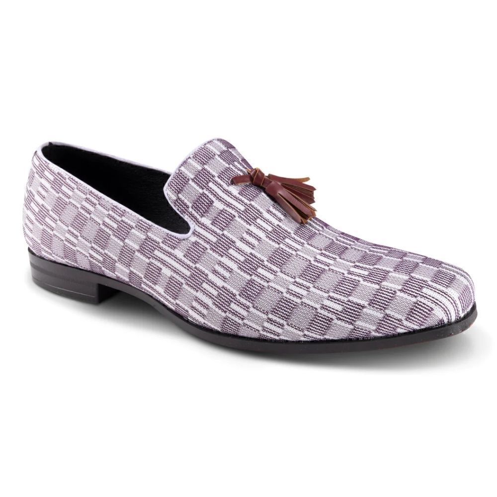 MEN'S MONTIQUE PLUM PRINTED ABSTRACT CHECKERED TASSEL LOAFER FASHION SHOE.S2357